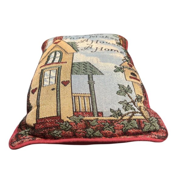 Decorative Tapestry Throw Pillow With House Design & Quote "Its Love That Makes - Picture 2 of 5